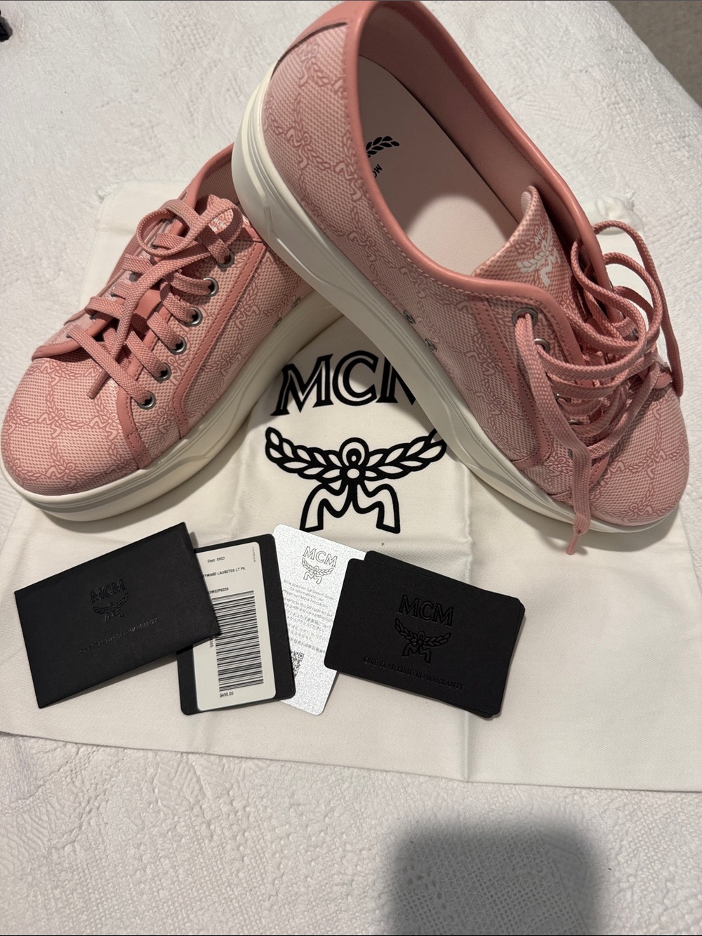 MCM Dusty Pink Logo-Print Low-Top Sneakers for Women